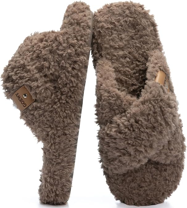 GOEWY Cross Band Durable Open-Toe Womens House Shoes with Memory Foam