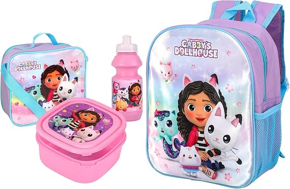 Quickdraw Gabbys Dollhouse Backpack & 3pc Lunch Bag Set Kids Girls Back to School Bag Sandwich Box Set