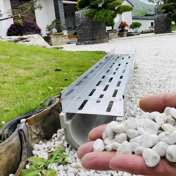 Channel drain for driveway,trench drain system for yard,Garden Trench Drain System, Functional & Decorative Channel Drain Kit with Grate, Floor Drain Drainage Pipe ,for Bath/Garage/Yard(30*100*25cm)