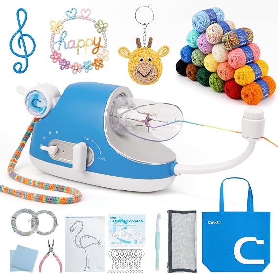 Caydo Automatic i Cord Knitting Machine Pro Crochet Kit, Electric i-Cord Knitter with Powerful 3-Speed Adjustable, Hands-Free Highly Efficient Knit Helper, iCord Maker Tool for Fast DIY Craft Project