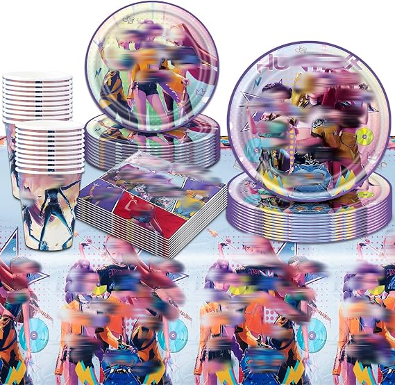 81Pcs Birthday Decorations, K POP Party Decorations Kids' Party Tableware Set, Birthday Party Plates Cups and Napkins Tablecloth 20 Guests