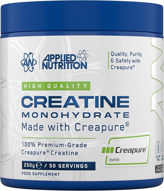 Applied Nutrition – Creatine Monohydrate – Made with Creapure® – Best Premium-Grade Creatine – Best Performance & Strength Support – Increased Energy & Endurance – (250g – 50 Servings) (Unflavoured)