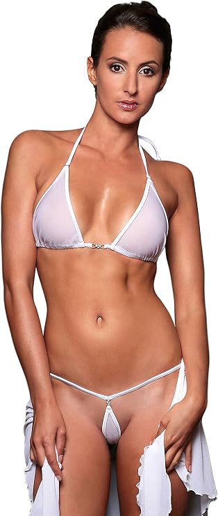 my sexy bikini - Micro Bikini Transparent Thong Swimsuit Black White Orange Blue Pink Gold in Fine Tulle - Tahiti, White 2 Piece Thong + SG, S