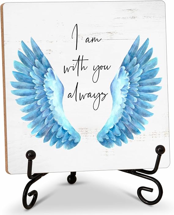 Bible Verse Decor Wood Sign, I Am With You Always Wood Block, Inspirational Wood Sign  With Iron Stand, Perfect For Christian Home Office Desk Shelf Decor, Set Of 1-B(23)