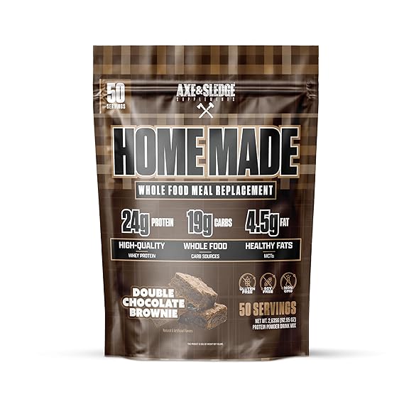 Axe & Sledge Home Made Meal Replacement Powder | 48g Protein | Digestive Enzymes & Fiber | Non-GMO, Premium Ingredients | Protein for Bulking | 25 Servings, Double Chocolate Brownie | 50 Servings, Whole Food Nutrition, Fibersol-2, DigeSEB