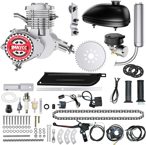 IMAYCC 80cc Bicycle Engine Kit 2 Stroke Motorized Bike Motor Conversion Kit Fit for 26-28" Bikes(80CC Silver)