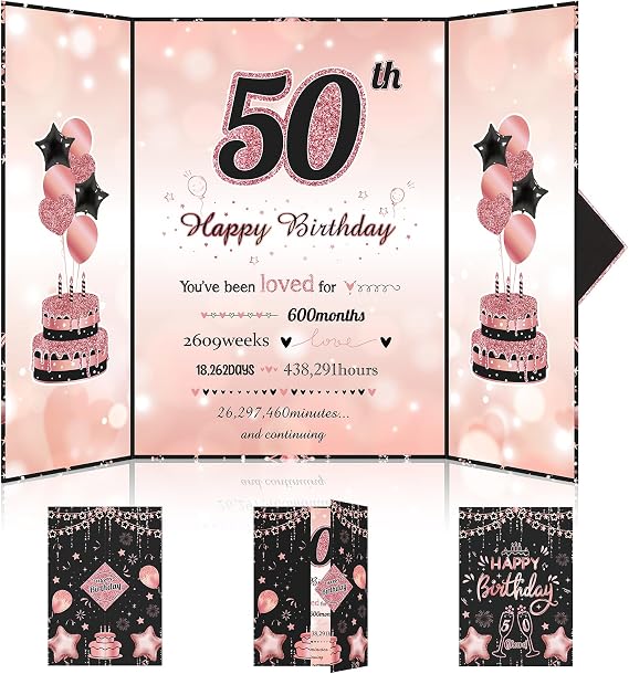 50th Birthday Guest Book Decorations, Rose Gold Happy 50th Birthday Card Signature Alternative Book for Women Men 50th Birthday Anniversary Party Supplies Favors Decor Gifts Greeting Card Cheers to 50