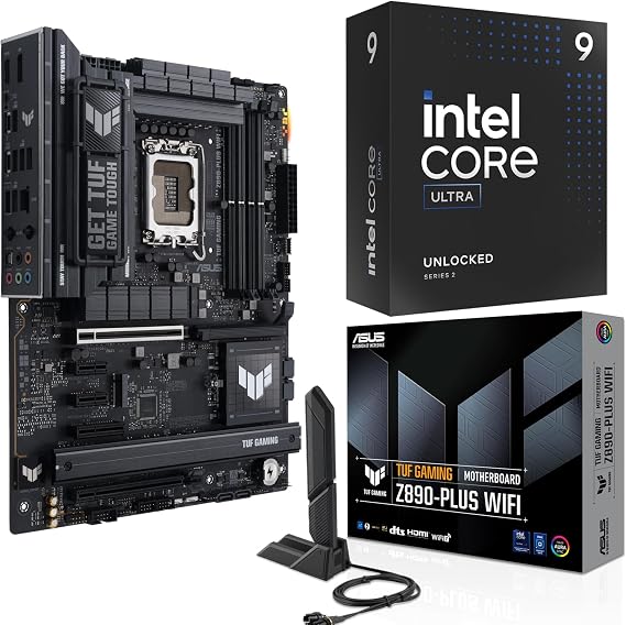Micro Center CPU Motherboard Combo - Ultra 9 285K 24-Cores LGA 1851 Desktop Processor Bundle with Tuf Gaming Z890-Plus WiFi Motherboard