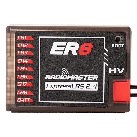 RadioMaster ER8 ELRS PWM Receiver: 2.4GHz 6Ch ExpressLRS Receiver Nano Module for Fixed Wing RC Vehicles by Speedybee