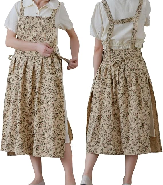 Japanese Cotton Cross Back Pinafore Apron Dress for Women,Pinafore Apron
