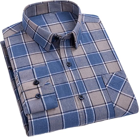 Long Sleeve Plaid Shirt Men - Mens Checkered Shirts Western Style Button Down Casual Lightweight with Chest Pocket 2025