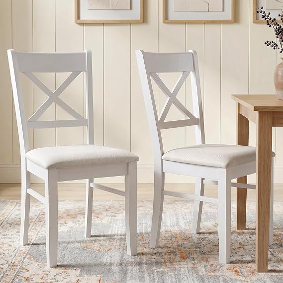 HOMCOM Dining Chairs Set of 2 Upholstered Kitchen Chairs Cross Back White