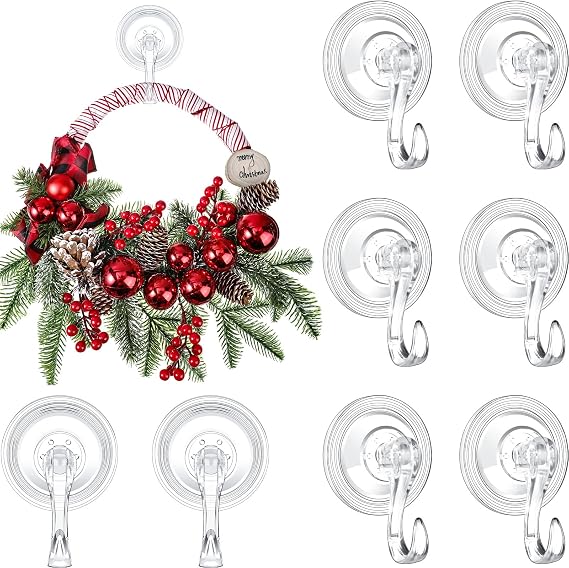 Yookeer 12 Pcs Christmas Wreath Hanger Suction Cup Hooks Heavy Duty
