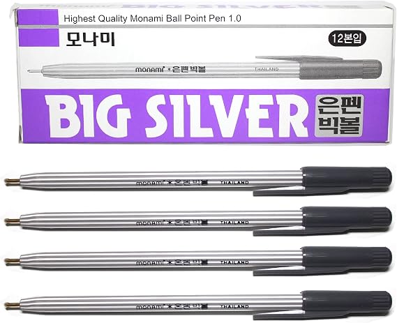 X12 Monami Big Silver Ball Point Pen,fabric,leather for Cutting - 1.0mm - Silver Ink - Pack of 12 Pens