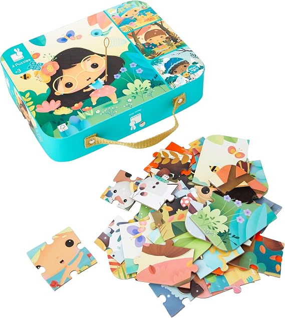 Janod 4 Progressive 4 Seasons Jigsaw Puzzles 6, 9, 12 & 16 Piece - Ages 3+ J02658 | Educational Toy for Toddlers - Develops Fine Motor Skills - Problem Solving Activity - Ideal Gift for Kids Ages 3 and Up