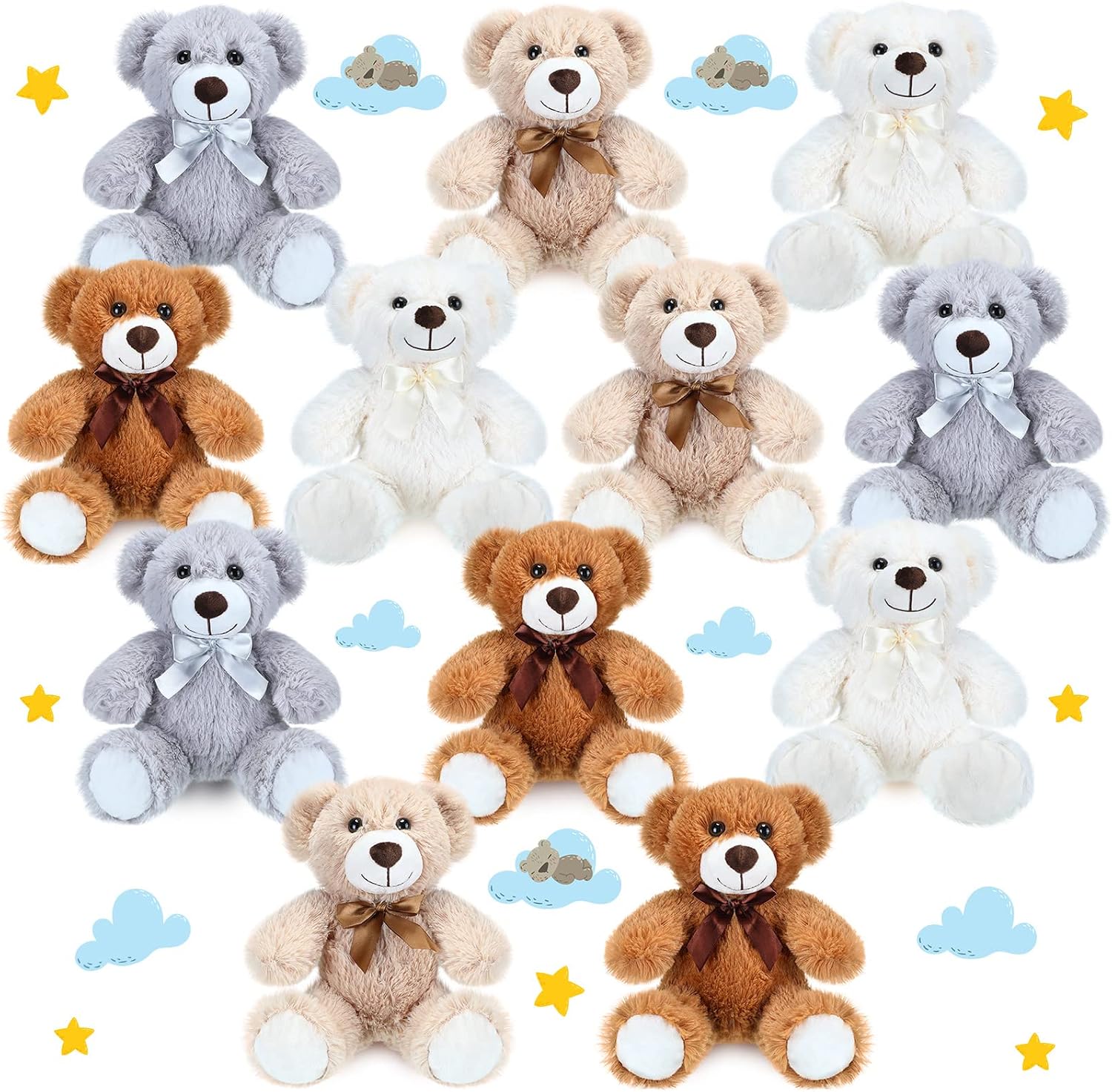 Aoriher 28 Pieces Stuffed Bears Bulk Stuffed Animals Plush Toys with Ribbon Bow 13.7 Inches Soft Bear for Valentines Birthday Wedding Baby Shower Decorations
