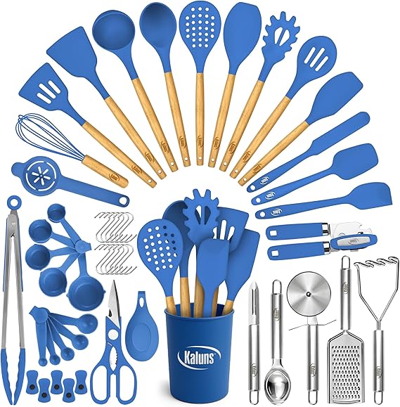 50 PCS Silicone Kitchen Utensils Set, Klauns Wood and Silicone Cooking Utensils Set, Non-Stick and Heat Resistant Kitchen Utensil Set, Kitchen Tools