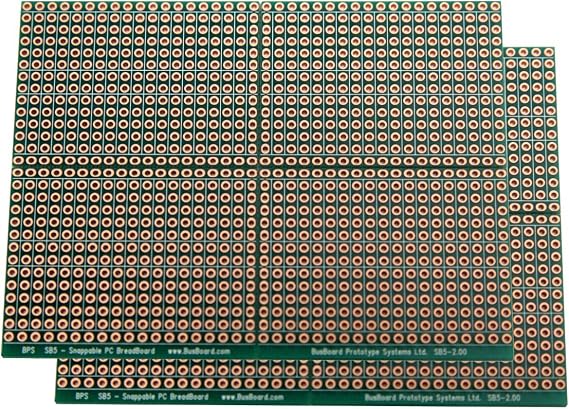 SB5x2 Snappable PCB BreadBoard with 5-Hole Strips 2-Pack, Scored PCB, Snaps Into 4 Small Boards, 2-Layer, Plated Holes, Power Rails, 2.8 x 3.8in (73.7 x 96.5mm)