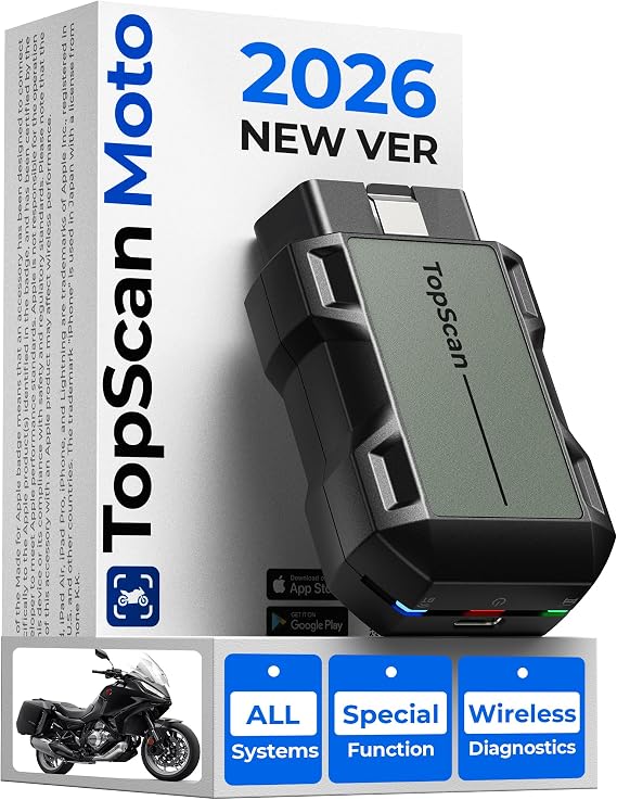 Motorcycle Scanner Bluetooth TOPDON TopScan, Motorcycle Scan Tool Fits for Harley, Ducati, BMW & Japan Brands, All Systems Motorbike Scanner Tool with Reset Functioan, Data Stream, AutoVIN