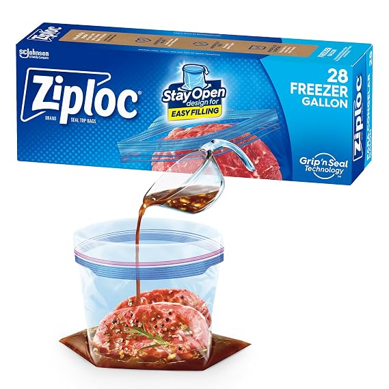 Ziploc Gallon Food Storage Freezer Bags, Grip 'n Seal Technology for Easier Grip, Open, and Close, 28 Count