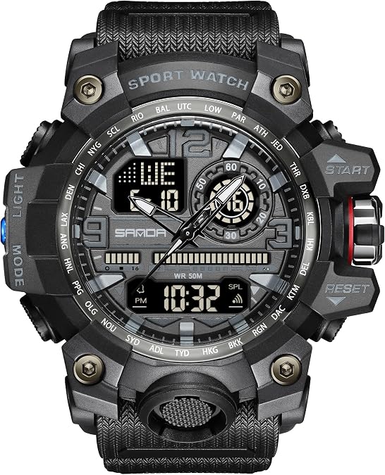 KXAITO Men's Watches Sports Outdoor Waterproof Military Watch Date Multi Function Tactics LED Face Alarm Stopwatch for Men 3133