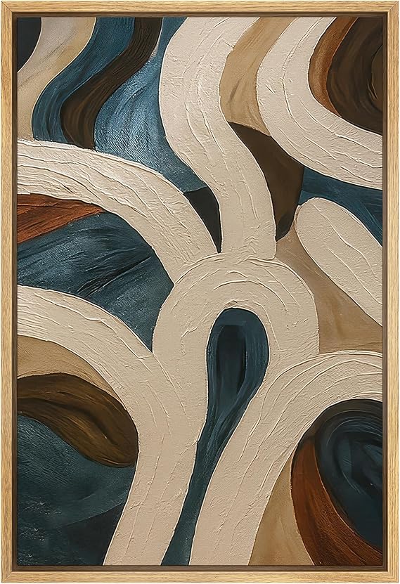SIGNWIN Framed Canvas Print Wall Art Flowing Curves and Earth Tone Abstract Illustrations Modern Art Rustic Zen Relax/Calm Multicolor for Living Room, Bedroom, Office - 24"x36" NATURAL