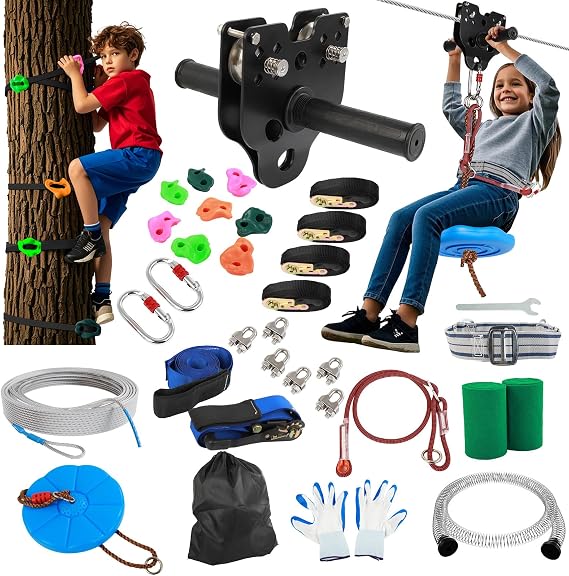 Dollate 200FT Zipline for Backyard Kids & Adults Quick Tighten Zipline Kit