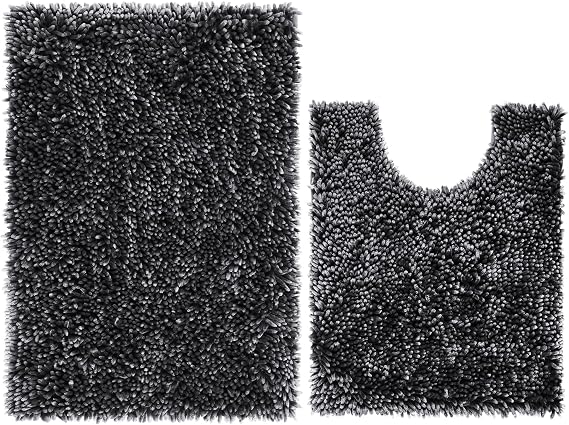 Yimobra Luxury Chenille Bath Rug, Extra Soft and Absorbent Shaggy Bathroom Mat, Machine Washable, Non-Slip Plush Rugs Carpet for Tub, Shower, and Bath Room, 31.5 x 19.8 Inches, Dark Gray