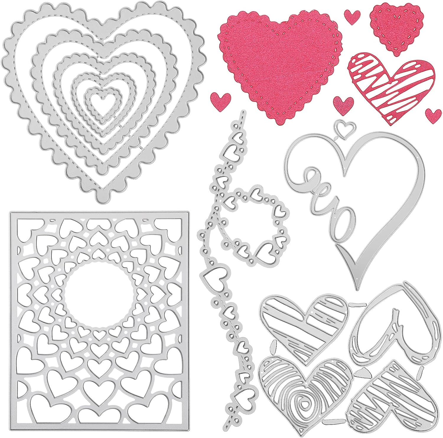 Chengu 8 Pieces Love Heart Cutting Dies Love Letter Metal Die Cuts Valentines Day Cuts for Scrapbooking, Card Making, Photo Album DIY Crafts and Valentines Day DecorationClassic Style