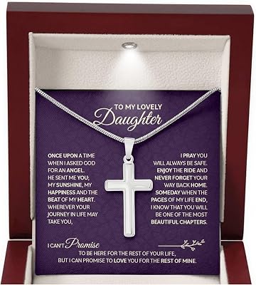 To My Beautiful Daughter Necklace from Mom & Dad | Cubic Zirconia Pendant with Heartfelt Message Card & Gift Box | Daughter Birthday, Graduation, Christmas Jewelry Gift from Parents