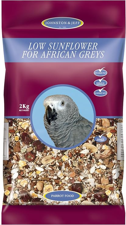 Johnston & Jeff Low Sunflower Bird Seed 2kg - African Grey & Mixed Parrot Food - Nutritious Aviary Blend