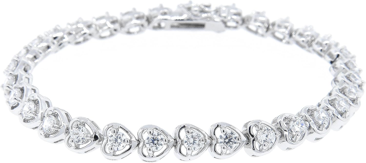 Cate & Chloe Rosalie 18k White Gold Tennis Bracelet with Round Cut Simulated Diamond Crystals, Elegant Jewelry for Women, Gift for Her