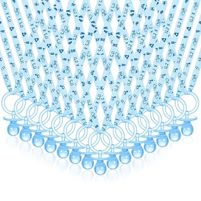 CHENGU 100 Pcs Baby Shower Favors Pacifiers Necklace, Acrylic Pacifiers Necklaces Bulk Favors for Gender Reveal Party Baby Shower Party Decorations Table ScatterBlue
