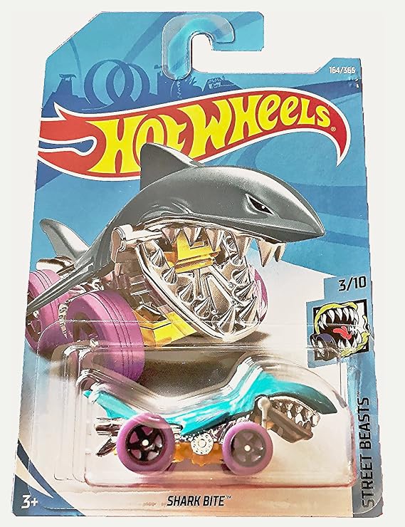 Hot Wheels 2018 50th Anniversary Street Beasts Shark Bite (Shark Car) 164/365, Aqua Blue