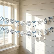 2PCS Bows Seashells Banner Coastal Beach Starfish Bachelorette Decorations Seashells Coastal Party for Wedding Birthday Bridal Shower Supplies