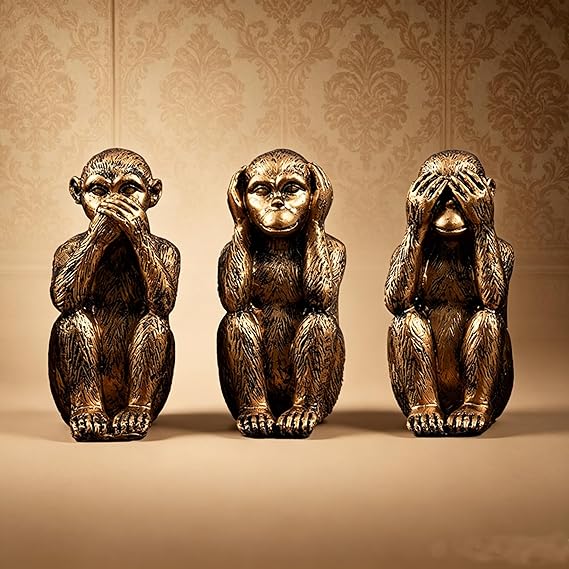 3 Pieces Wise Monkeys Statues, Hear No Evil, See No Evil, Speak No Evil Monkey Statue, Home Decoration Office Ornament Jungle Figurines Gift (Bronze)