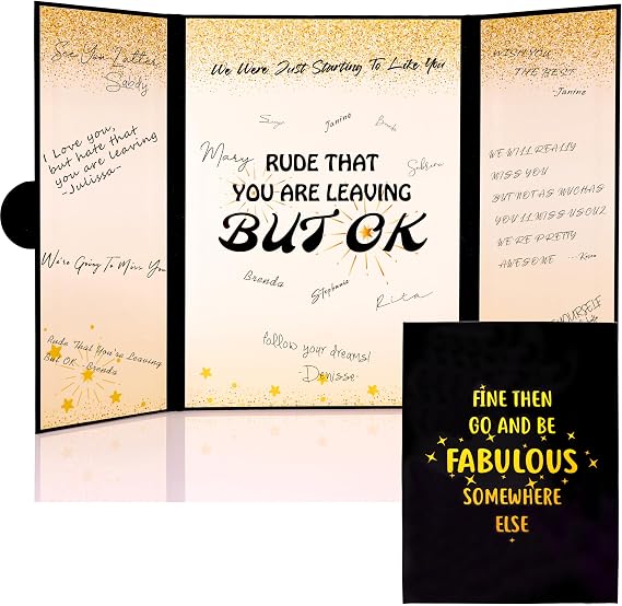 Farewell Gifts for Coworkers Men, Rude That You're Leaving But Ok Signature Board, Farewell Party Decorations, Going Away, Goodbye Cards for Coworker Leaving, Black Gold