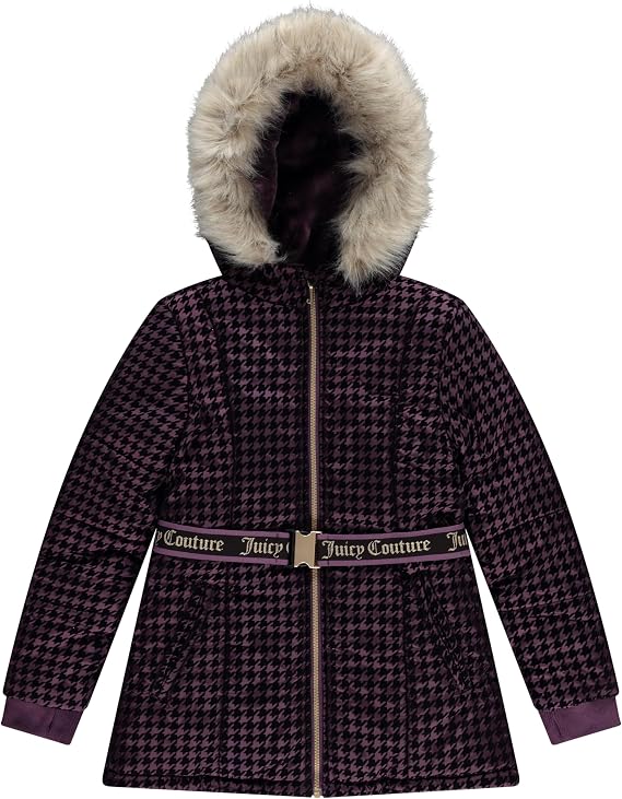 Juicy Couture Girls Coat, Faux Fur Hooded Winter Jacket, Warm Padded Parka Hoodie, Kids Heavyweight Winter Coat