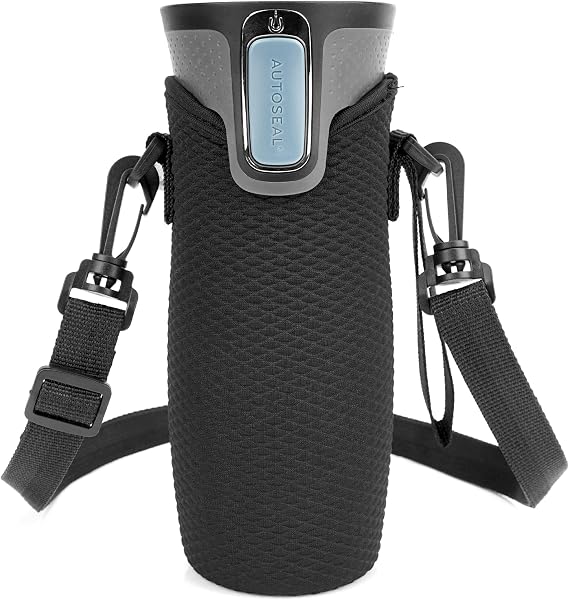 Linkidea Neoprene Water Bottle Sleeve Compatible with Contigo West Loop 2.0/3.0 16oz, Huron 2.0 16oz, Portable Insulated Waterbottle Cover with Clamp, Bottle Strap Holder for Travel, Black
