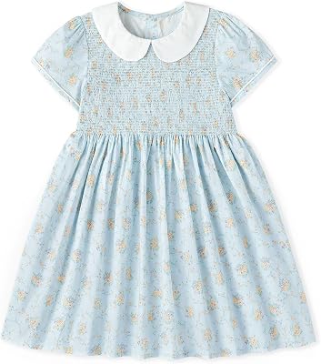 Simplee Kids Light Blue Toddler Summer Dress - Floral Smocked Dress 18M