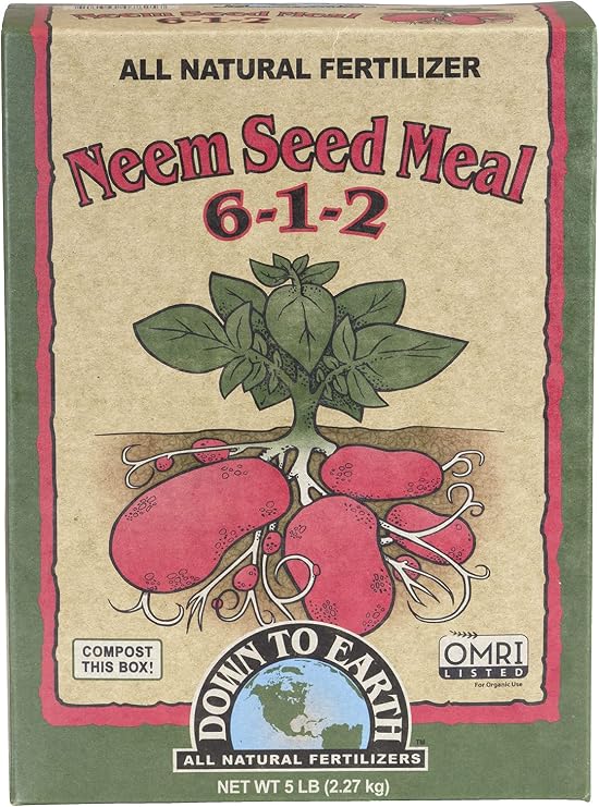 Down To Earth All Natural Fertilizers Organic Neem Seed Meal, Plant Food for Vegetable Gardens and Raised Beds 6-1-2, 5 lb