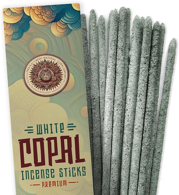 White Copal Aztec Incense 20 Sticks Mexico - for Meditation, Yoga & Spiritual Cleansing - Pure Copal Resin Incense for Purifying Energy & Relaxation, Handcrafted & Non-Toxic - KINBAL