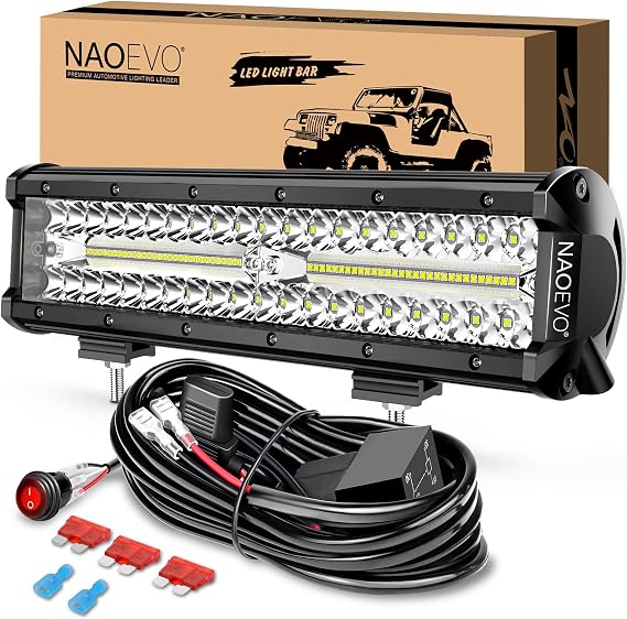 NAOEVO 12 Inch LED Light Bar with Wiring Harness, Offroad/Fog Lights, White