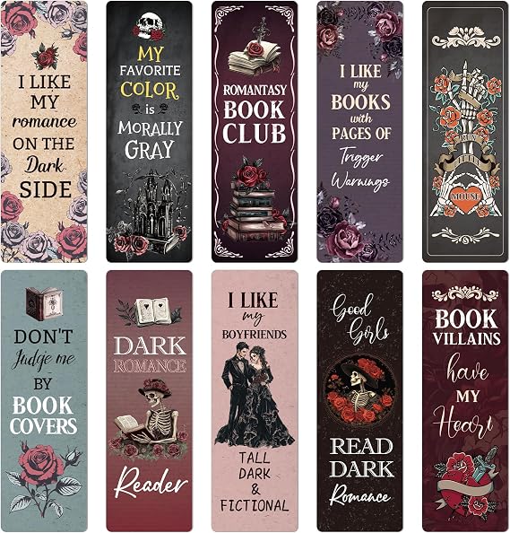 Wxiben Dark Romance Bookmarks Gifts - 20PCS Gothic Book Marks Skeleton Flower Book Markers Double Sided Romantasy Bookmarks Gift for Women Girls Dark Romance Reader Book Lovers Students Teachers