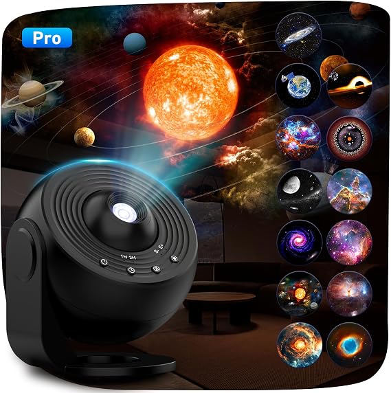 Galaxy Projector, 13 in 1 Home Planetarium Star Light Projector for Bedroom 360° Rotating Nebula Projector Lamp Starry Sky Night Light with 12 Solar System Constellation Moon for Kids Adults HEI