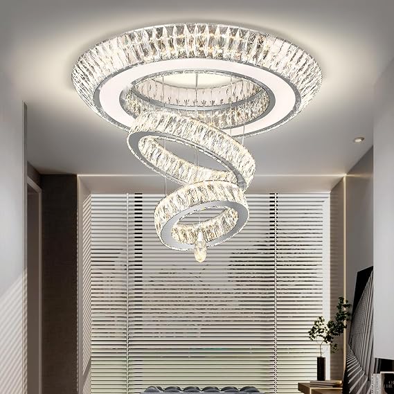 32in Led Ring Chandelier,Modern Luxury 3-Tier Crystal Chandelier Lighting for Dining Living Room Dimmable LED 3000-6000K