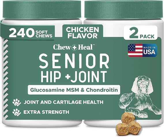 Glucosamine for Dogs Hip and Joint Supplement - 240 Soft Chews for Senior Dogs with Glucosamine, Chondroitin, MSM, Vitamin C, and Omegas - for Mobility, Cartilage, and Joint Health