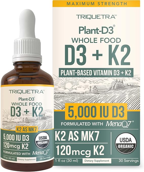 Organic Plant D3 + K2 (5000 iu D3) - All-Trans MK7 from MenaQ7 (120 mcg K2)