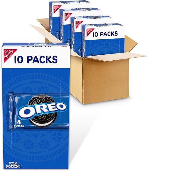 OREO Chocolate Sandwich Cookies, 40 Snack Packs (4 Cookies Per Pack, 4 Boxes) | 4 Cookies Per Pack, Individually Wrapped, Always made with Real Cocoa, Certified Kosher