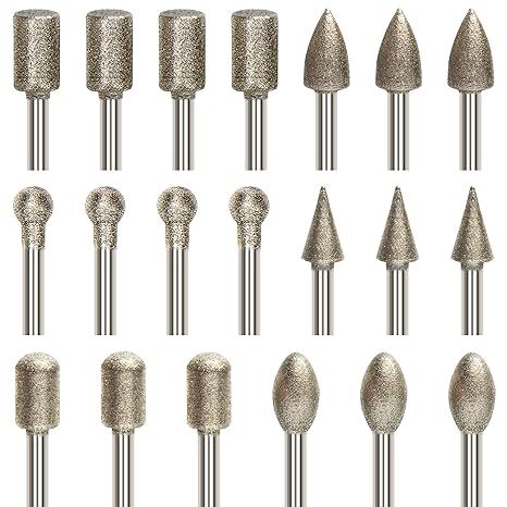 Diamond Drill Grinding Bit Set, Stone Carving Rotary Tools Polishing Kits Diamond-Coated with 1/8-inch Shank Universal Fitment for Stone Glass Ceramics